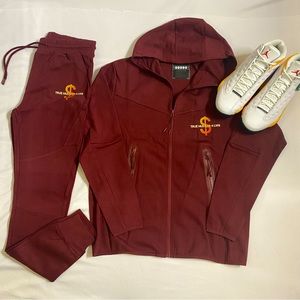 True Hustler 4 Lyfe Burgandy Tech 2 Piece Jogging Suit ( Unisex)